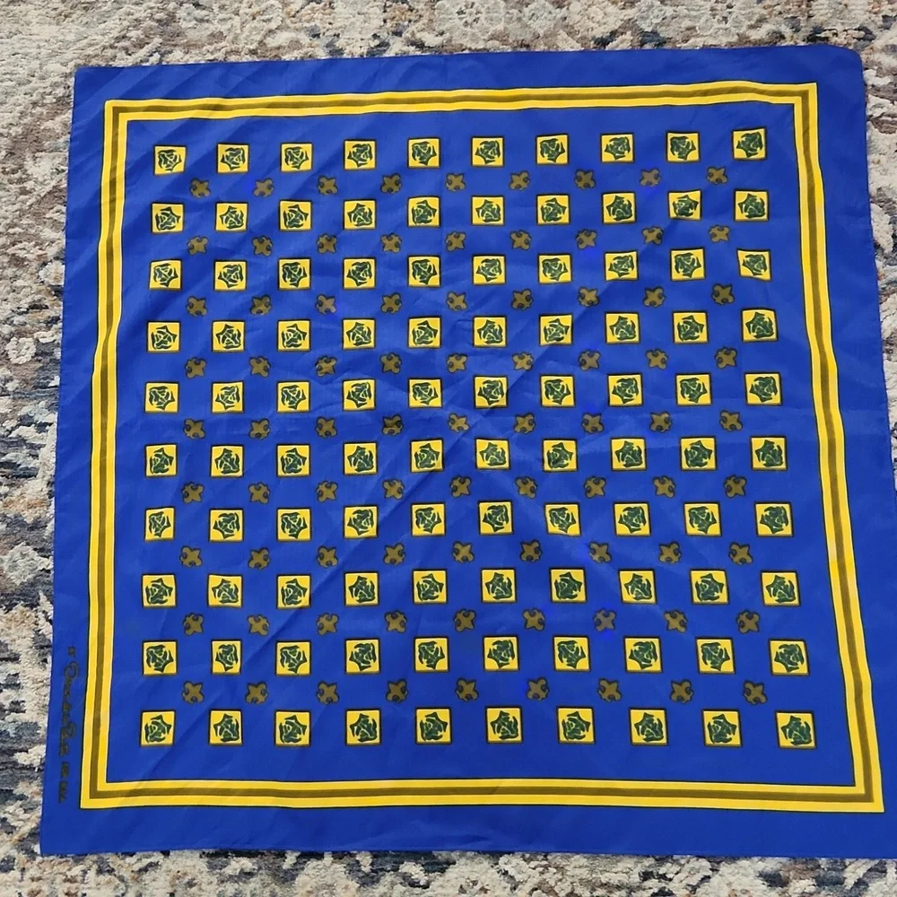 Oscar de la Renta Blue and Yellow Silk Scarf